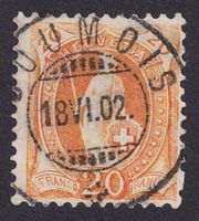66E, Stehende Helvetia mit Vollstempel GOUMOIS JU