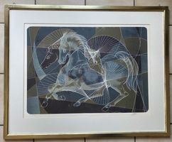 Hans Erni Lithografie «3 Pferde in Blau»