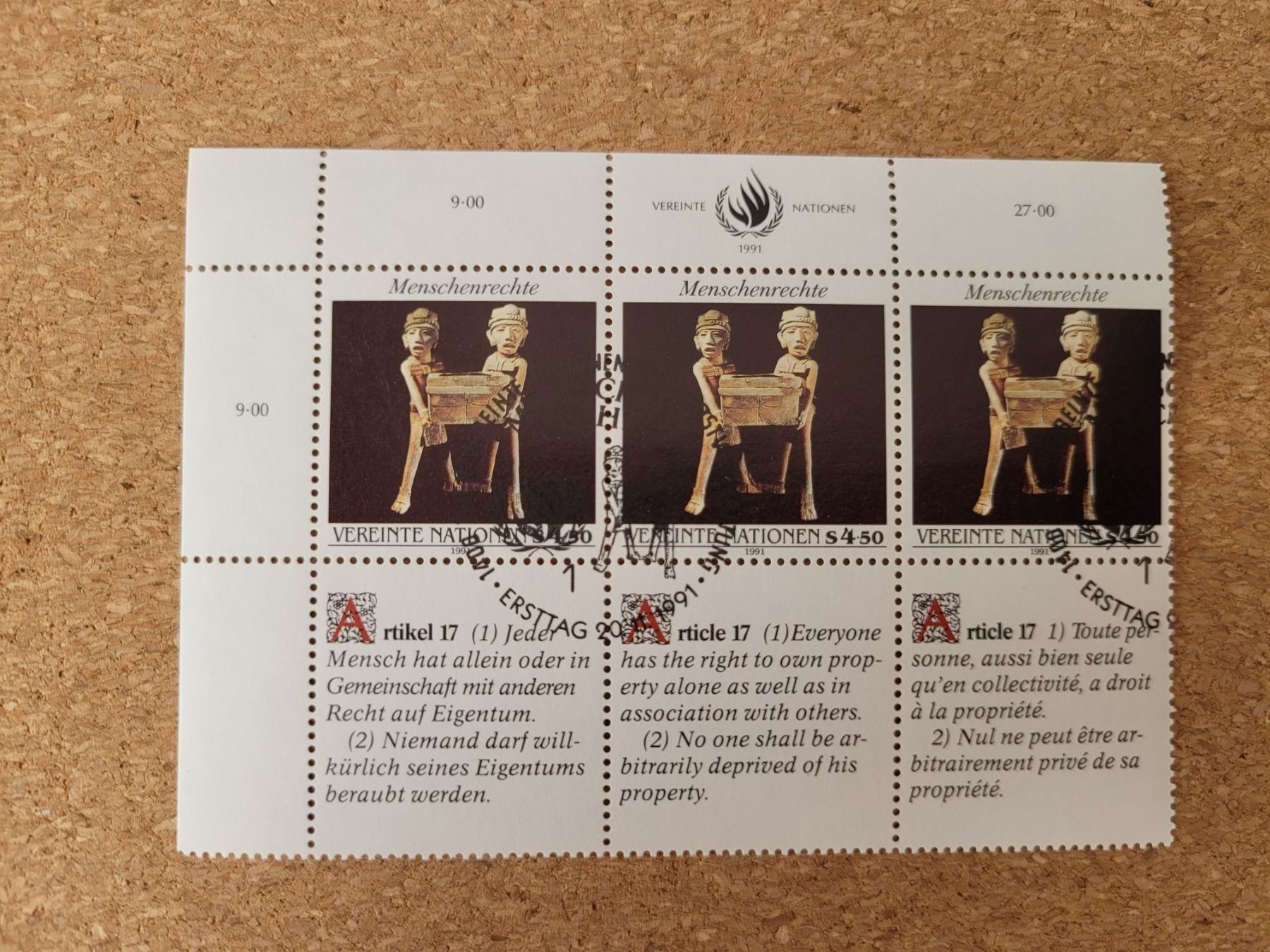 Tous les timbres: Menschenrechte 1991 – D'occasion à Inwil par Flower2325