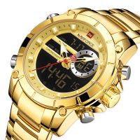 Edler Chronograph Uhr Chrono Armbanduhr Herrenuhr LCD Gold