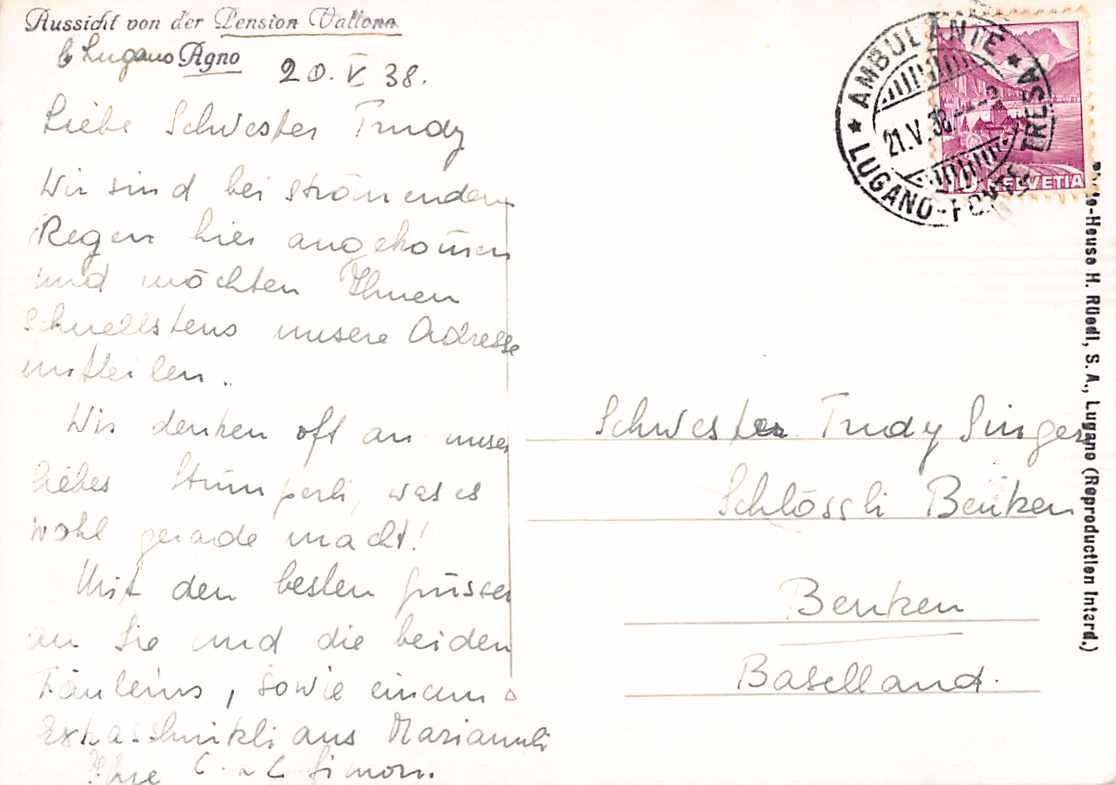 Cartoline postali: NEU: Ansichtskarte AGNO PENSIONE VALLONA 1936, ab 1.-- – Usato da Lufingen venduto da SchnaeppliCorner 1