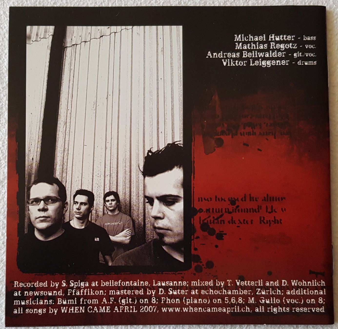 CD: When Came April – Comparing Scars - CD - 2007 - First Press – Usato da Uster venduto da Zardodel 4
