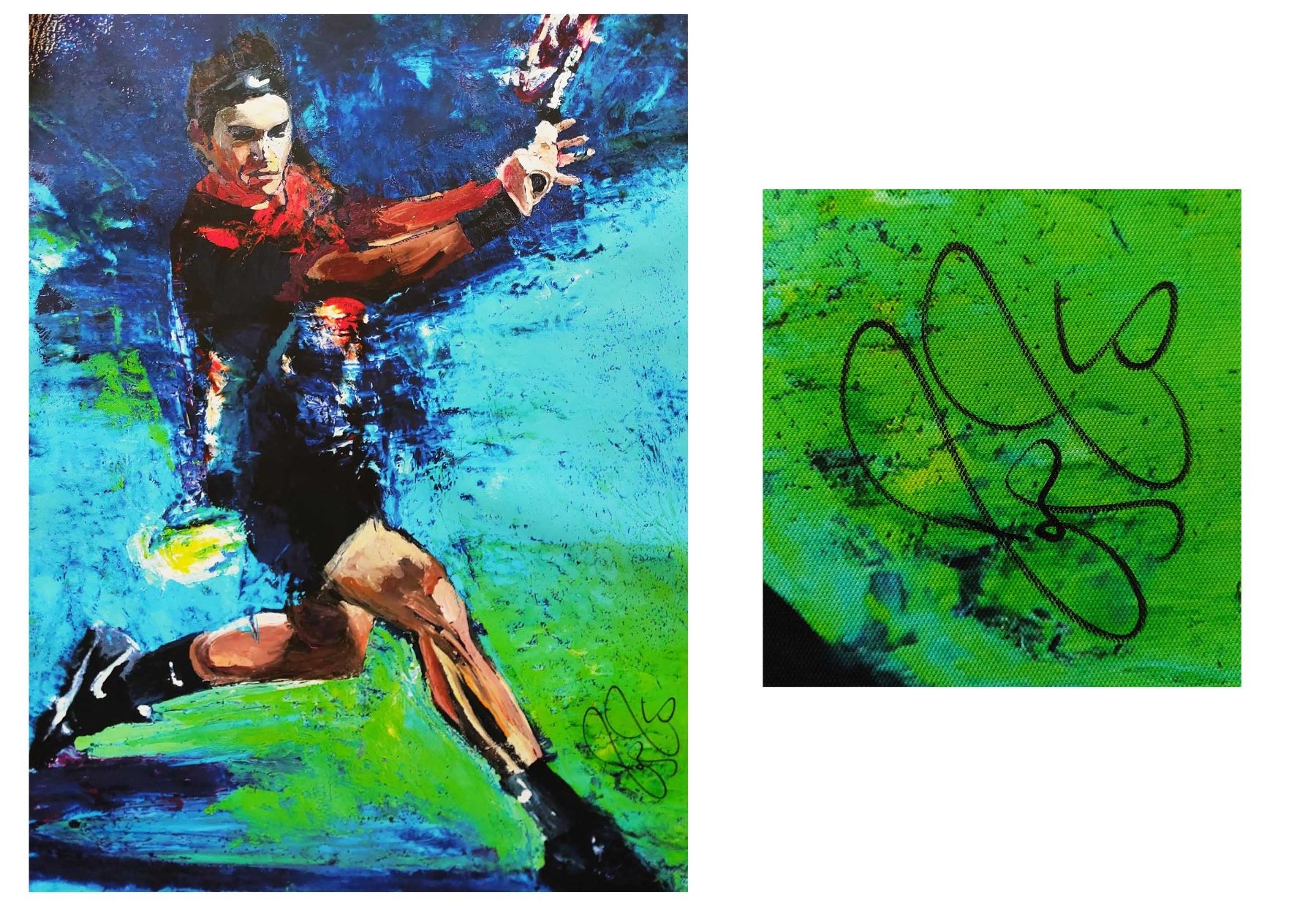 Autografi: Roger Federer - Original Autogramm auf Leinwand Bild – Usato da Kaisten venduto da Simpsons4