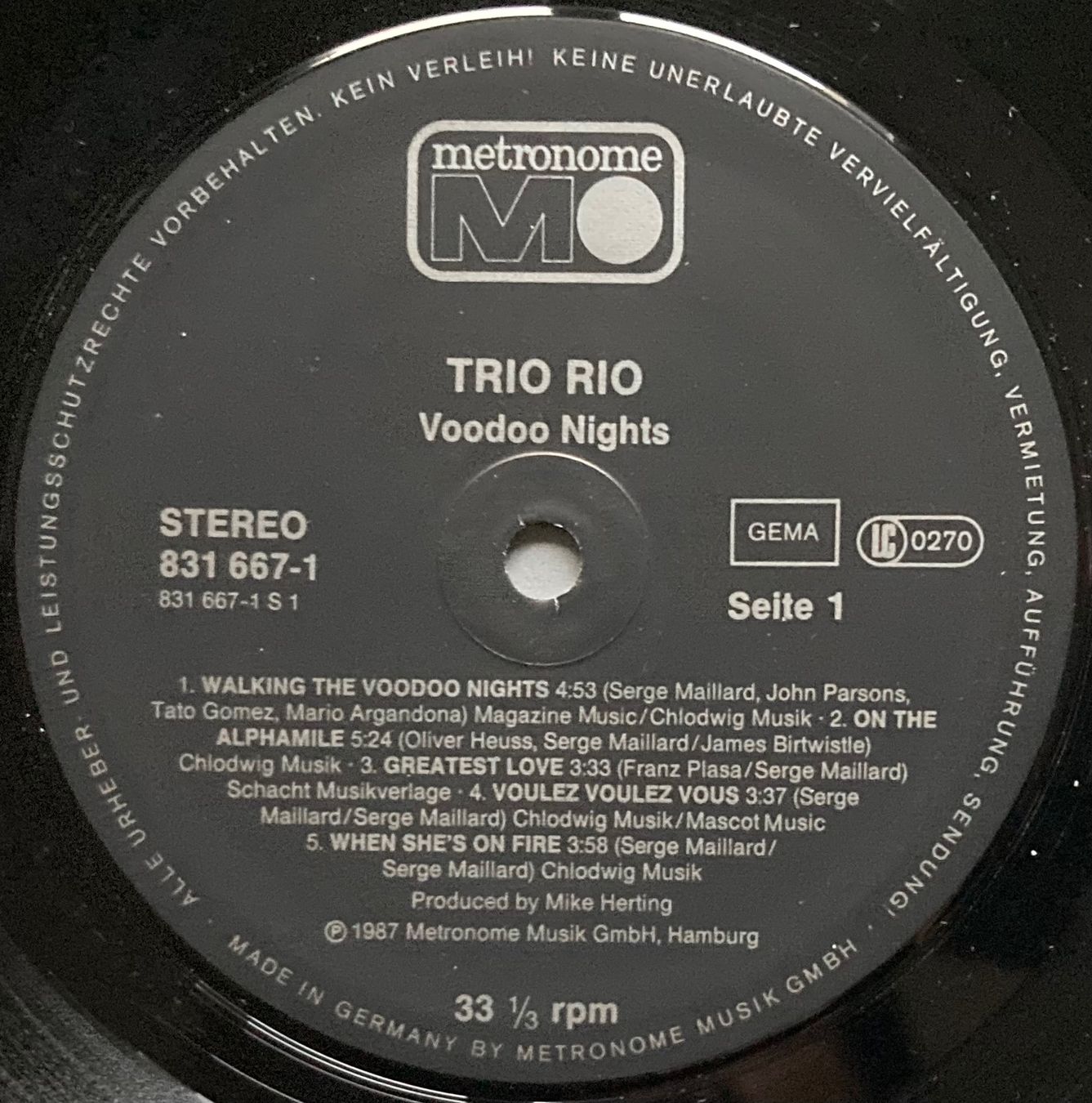 Schallplatten: TRIO RIO - VOODOO NIGHTS – Gebraucht aus Poliez-Pittet von Newtown-Records 3