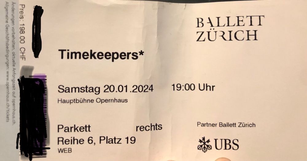 Opernhaus Zürich Timekeeper Ballett Parterre für Sa, 20.1. | Kaufen auf ...