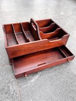 Vintage Holz Organizer, Mahagoni, Besteck Fächer & Schublade