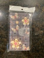 iPhone X XS flip case hülle Schmetterling anthrazit gold NEU