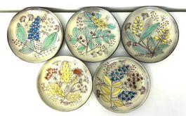5 LANZ GWATT Keramik Teller Handbemalt Blumen Botanik 20cm