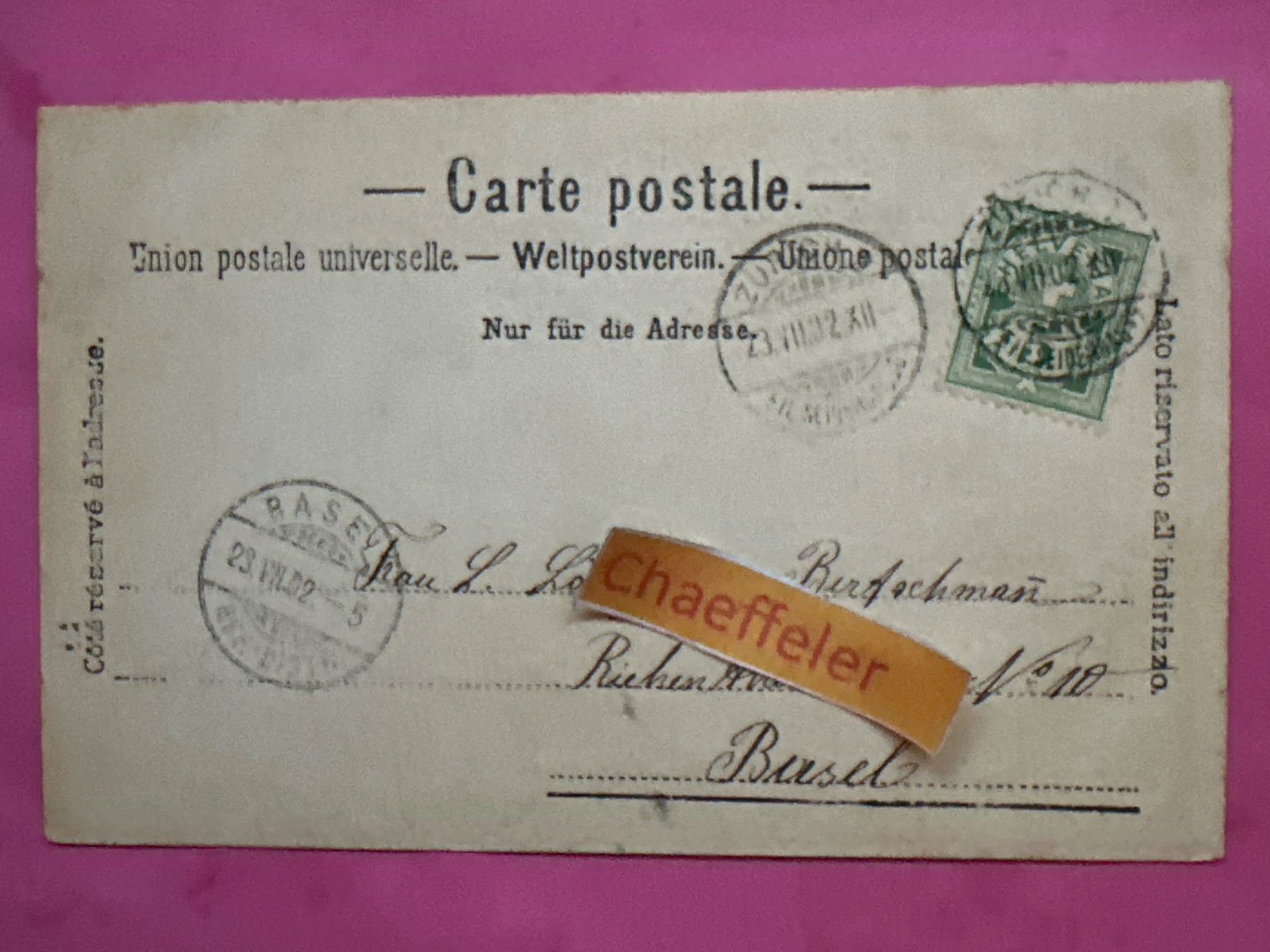 Cartoline postali: 1902 Zürich - Tonhalle – Usato da Zürich venduto da Chaeffeler 1