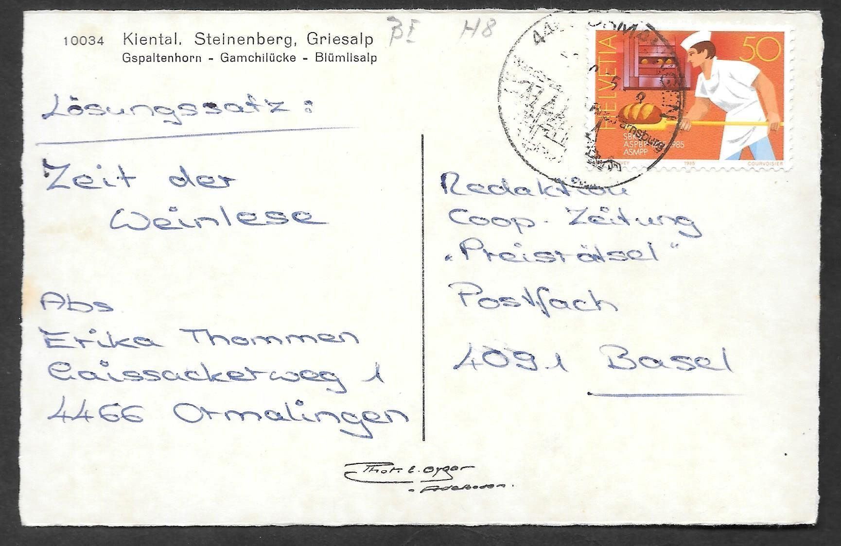 Cartoline postali: Kiental Steinerberg Griesalp – Usato da Olten venduto da clotaldi 1