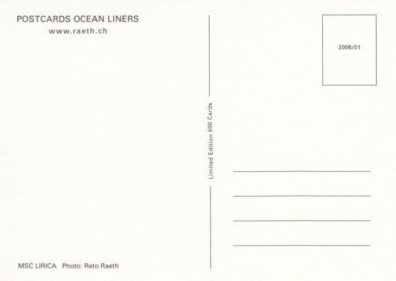 Cartoline postali: MSC Lirica – Usato da Zuerich venduto da OceanLinerPostcards 1