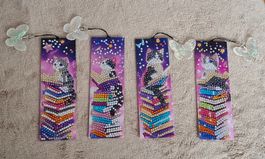 Marques-pages 'Chats sur livres" en diamond painting neufs/D