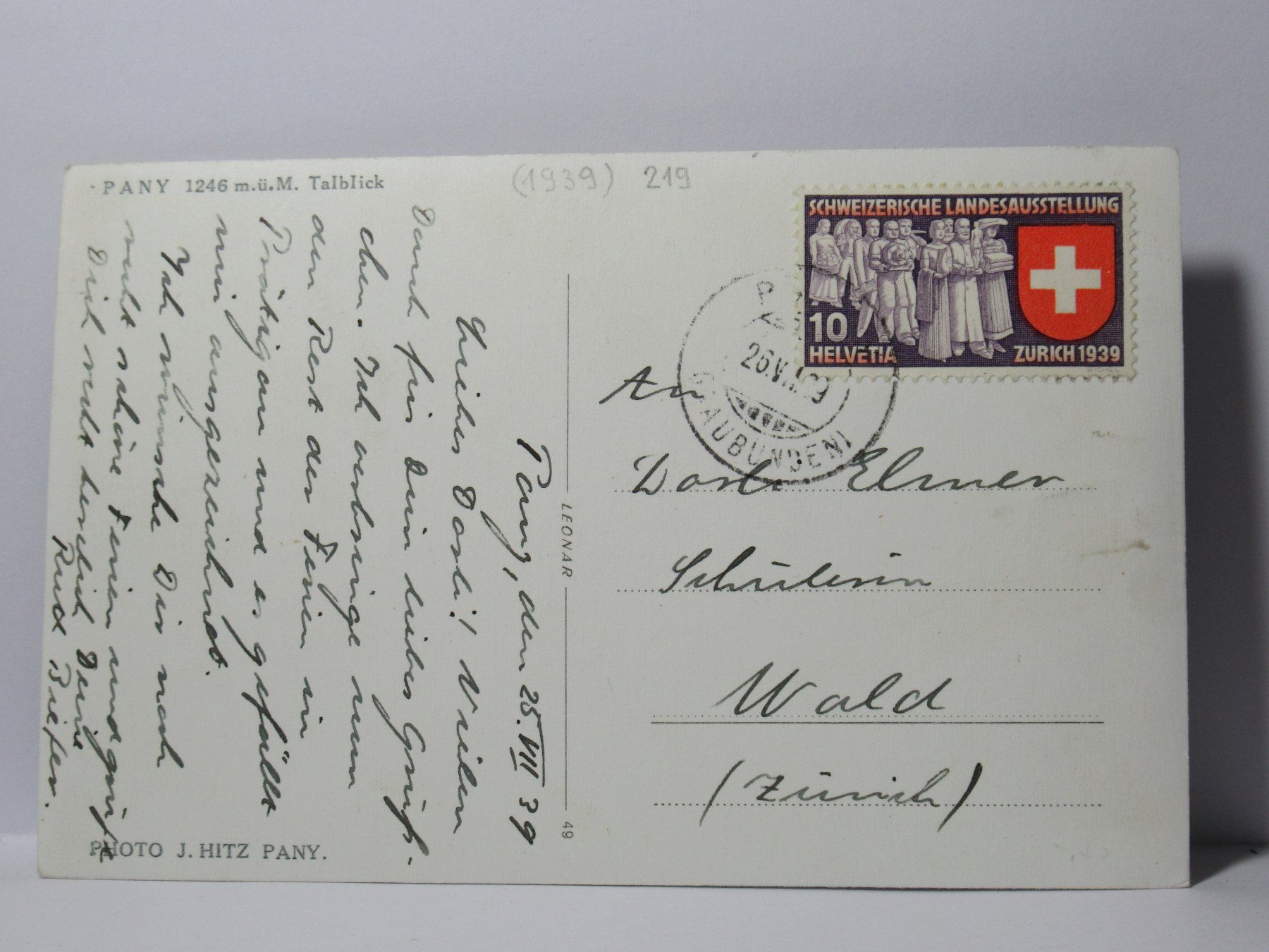 Cartoline postali: Pany , Kirche ,  Talblick 1939 – Usato da Grenchen venduto da Bluemchen1900 2
