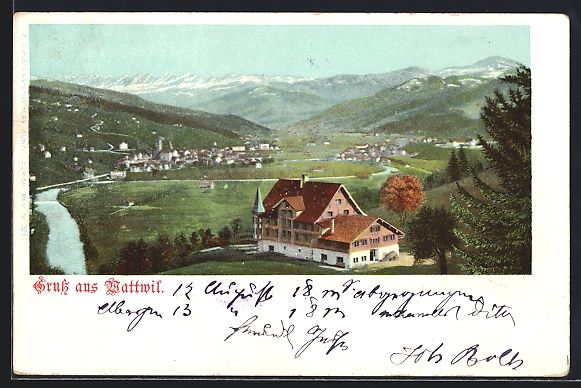 Cartoline postali: AK Wattwil, Teilansicht, 1902 – Usato da Berlin venduto da bartko-reher