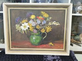 BOUQUET DE FLEURS HUILE SUR PANNEAU