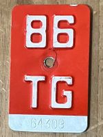 TG 86 - VELONUMMER - FAHRRADSCHILD - PLAQUE DE VELO - TG 86