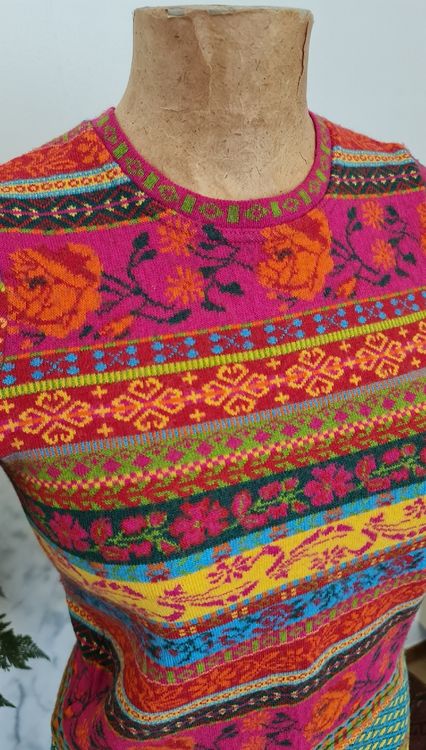 Pull Vintage Femme Années 80/90 - Multicolore Motif Géométrique Brodé - Taille M