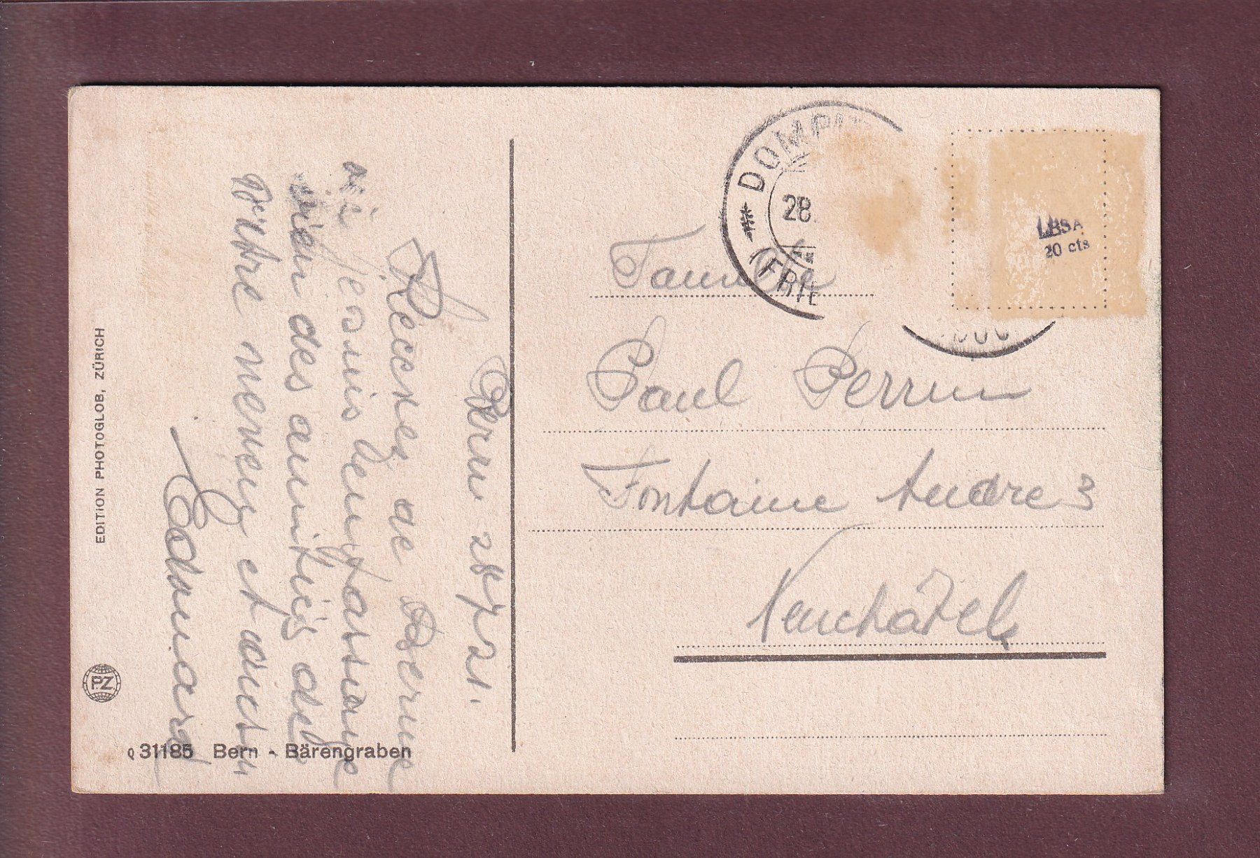 Cartoline postali: BERN - Bärengraben - 1921 – Usato da Pully venduto da nicecards 1