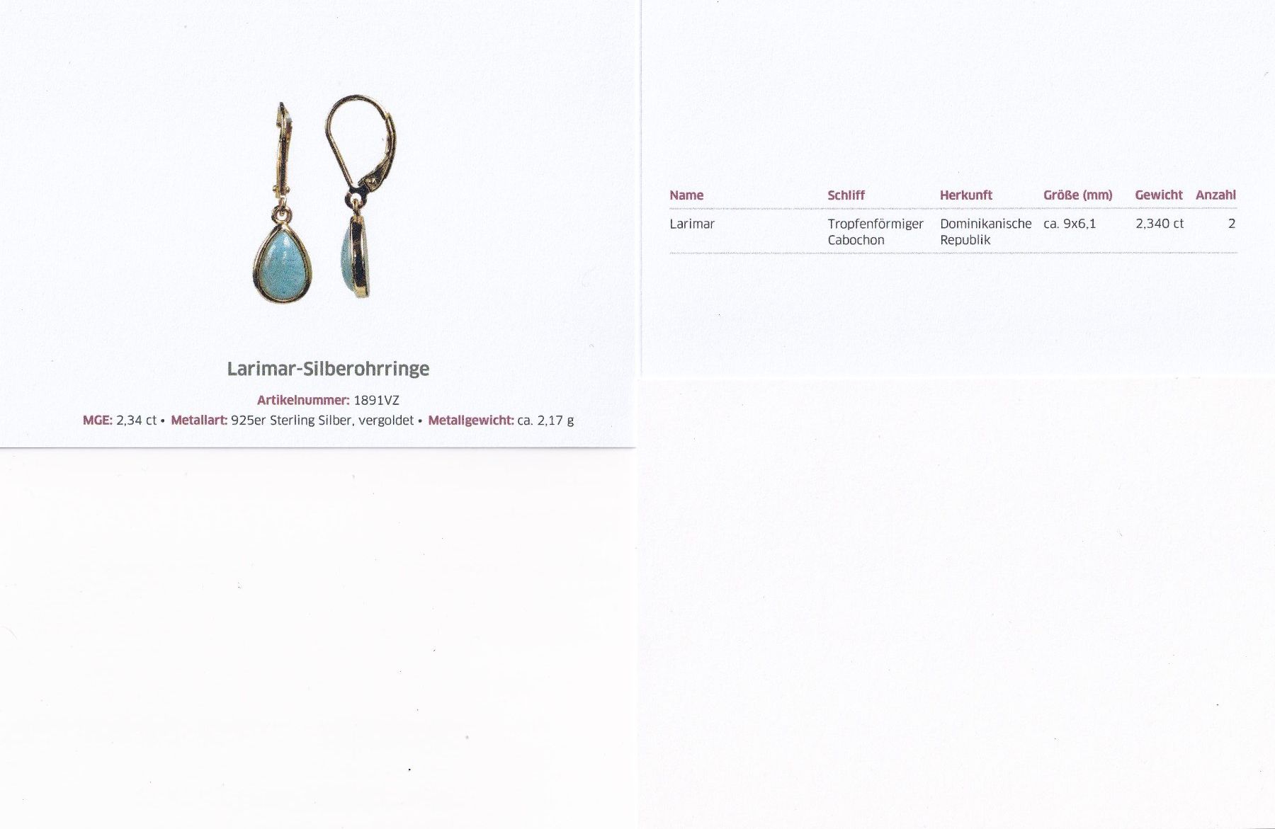 Orecchini pendenti & Orecchini a lobo: Echtschmuck: Larimar Silberohrringe – Nuovo (secondo la descrizione) da Zuchwil venduto da maumauchi 1