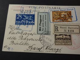 10.V.25. FLUGPOSTKARTE MIT VIGNETTE 12, KASTENSTEMPEL, BASEL