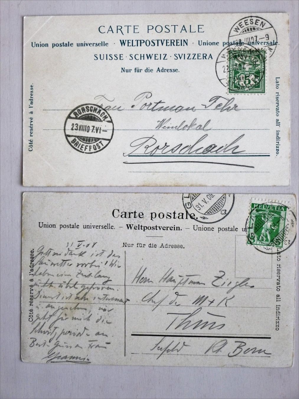 Cartoline postali: WEESEN - WALENSEE - Lot: 2 AK 1907 + 1908, farbig, gelaufen – Usato da Uster venduto da schepus23 3