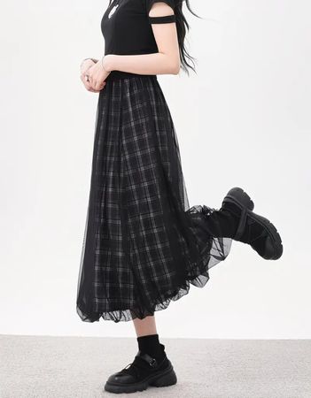 Edgy Tüllrock mit Karomuster – Japan Fashion Streetwear NEU