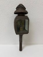 Antike Kutschenlampe aus Messing bronziert und Glas, um 1900