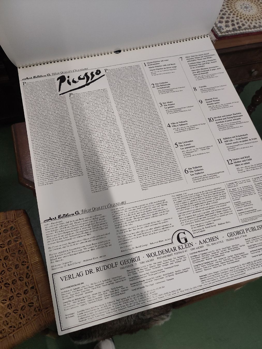 Calendari: Picasso Jahreskalender von 1995  – Usato da Pratteln venduto da Cartonsducoeur_bl 6