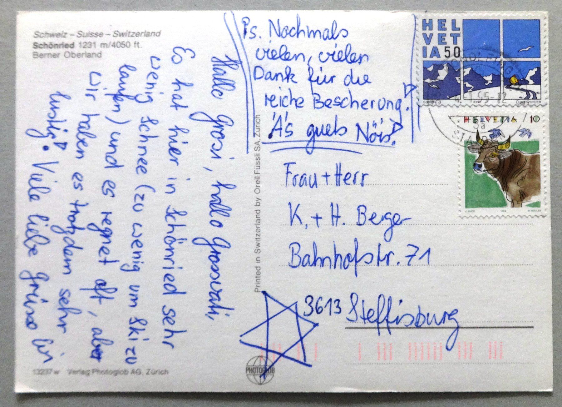 Cartoline postali: Schönried 1231 m, B.O. – Usato da Fétigny venduto da Billy2miny 1