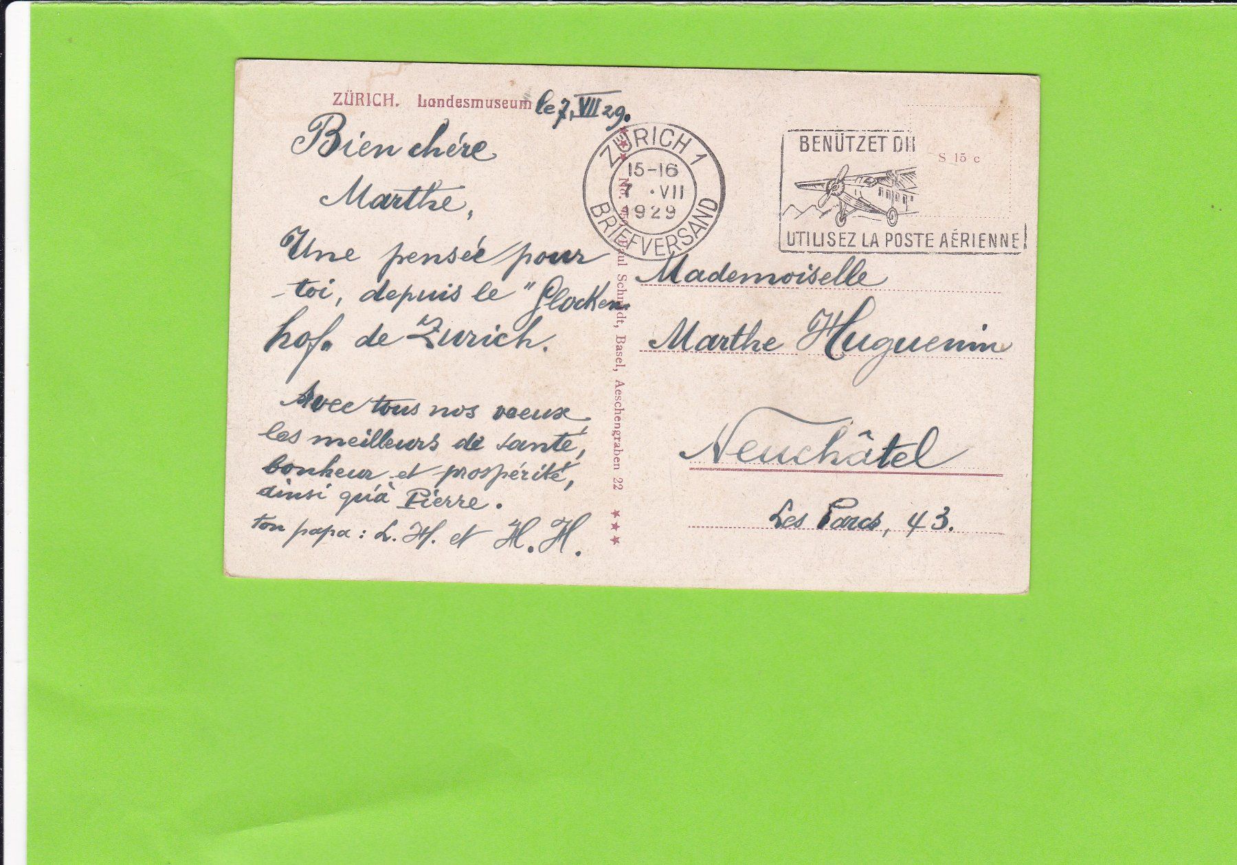 Cartoline postali: Zürich-Landesmuseum--belebt – Usato da St. Peterzell venduto da neckertal 1