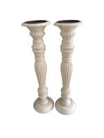 Zwei Kerzenständer Holz weiss Shabby Chic