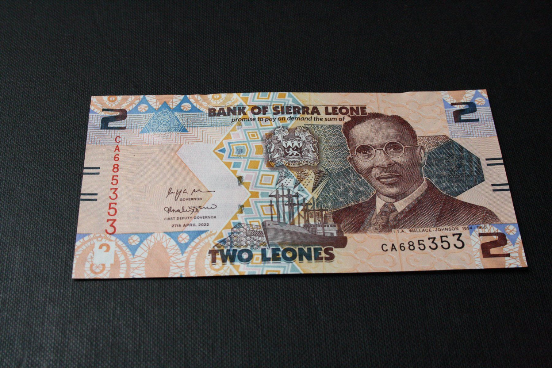 Banknoten: UNC Sierra Leone 2 leones 2022 – Neu (gemäss Beschreibung) aus Cormondrèche von Hermes.monnaies