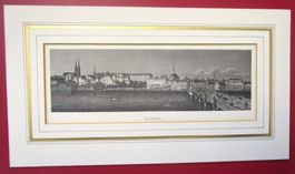 Basel - Ansicht Stadt Basel - Stich in Passpartout 25.5X14cm