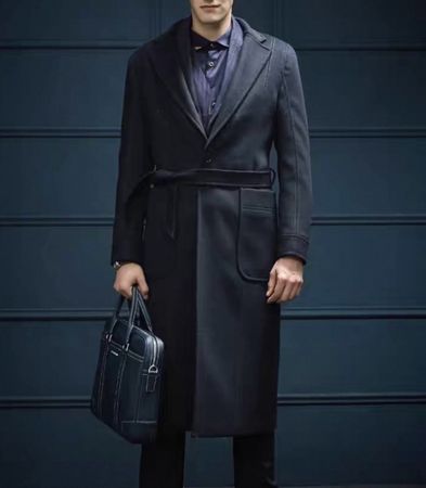 New Stylish Wool Overcoat for Winter, Belted, Navy blue 52