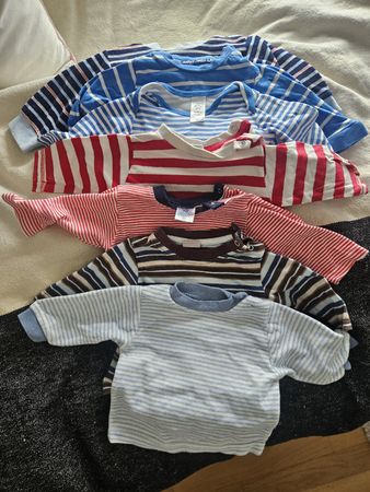Gestreifte Baby-Shirts Langarm, Grösse 56