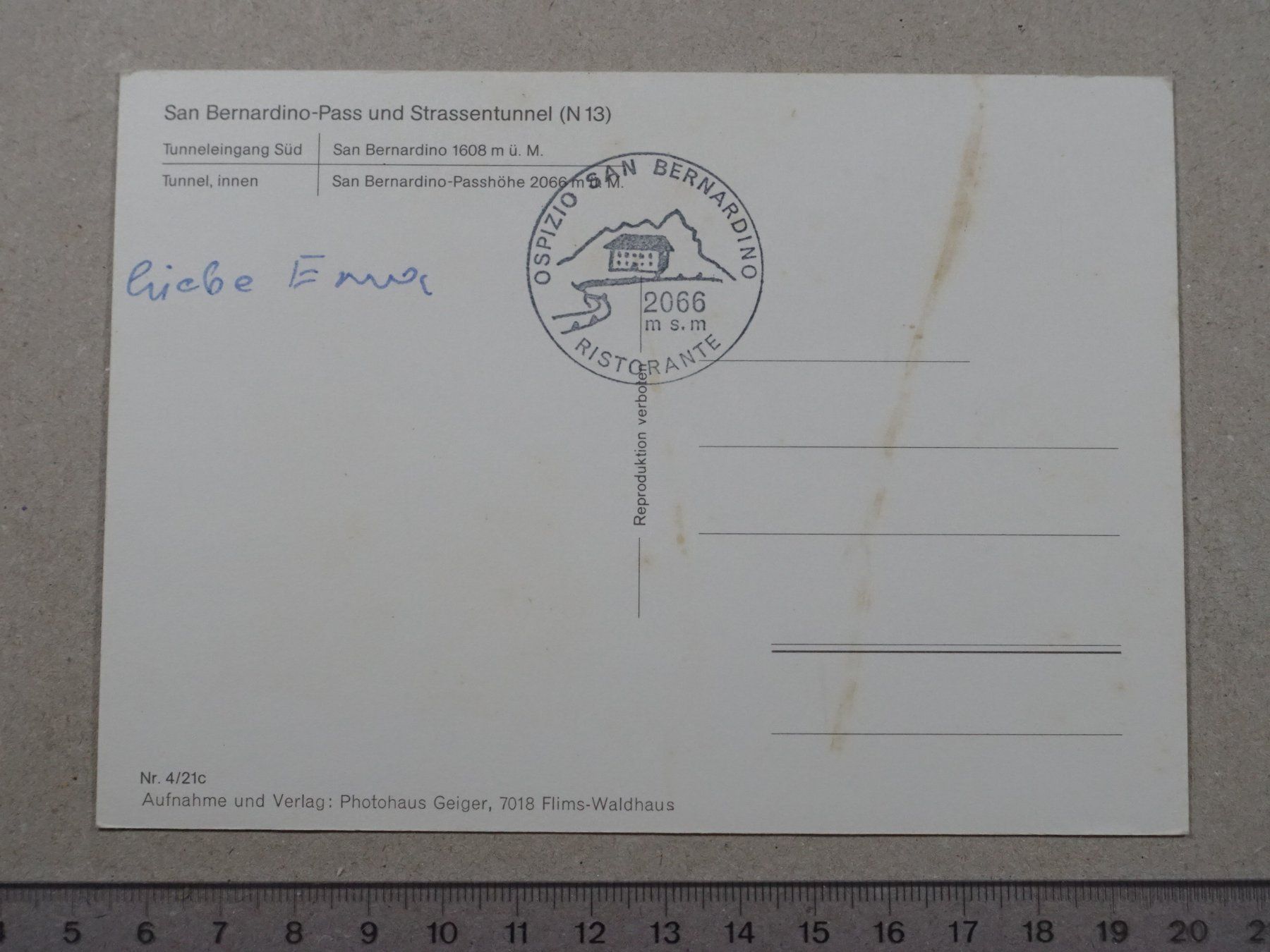 Cartoline postali: San Bernardino, Pass, Tunnel, Passhöhe – Usato da Lenzburg venduto da fh1 1