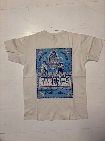 T-Shirt Weiss mit blauem Graffiti-Print