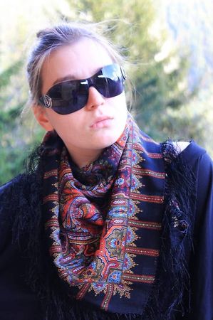 Foulard (Châle) vintage, en laine , 89*89 cm