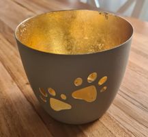 Teelichthalter mit Tierfußabdrücken grau/goldig