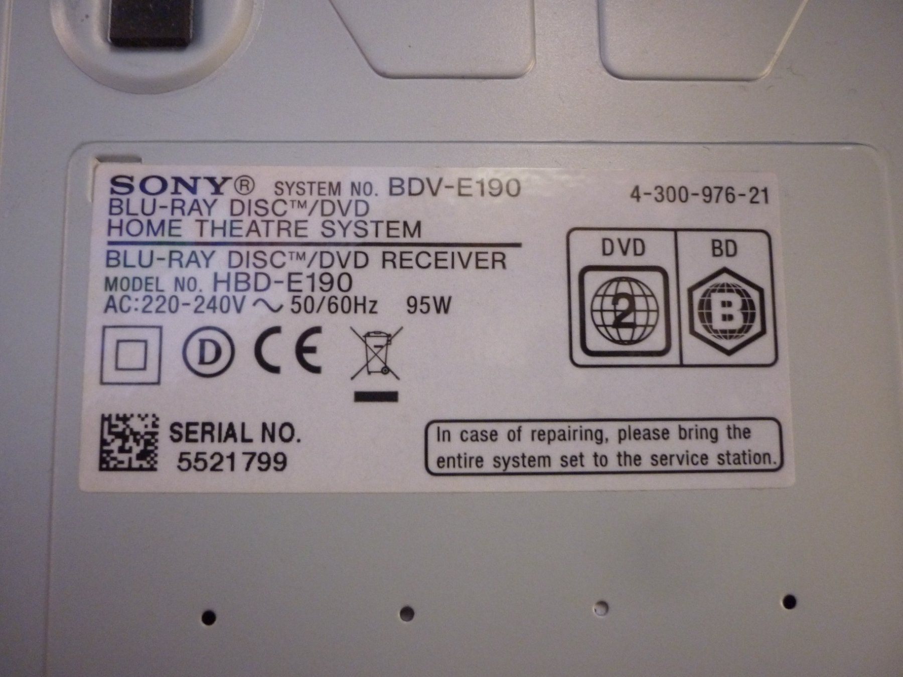 Sony Home Cinema: Sony BDV-E190 5.1 Channel Home Theater System – Usato da Zürich venduto da gallienus 9