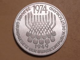 Deutschland 5 Mark "25 Jahre Grundgesetz" 1974 F Silber