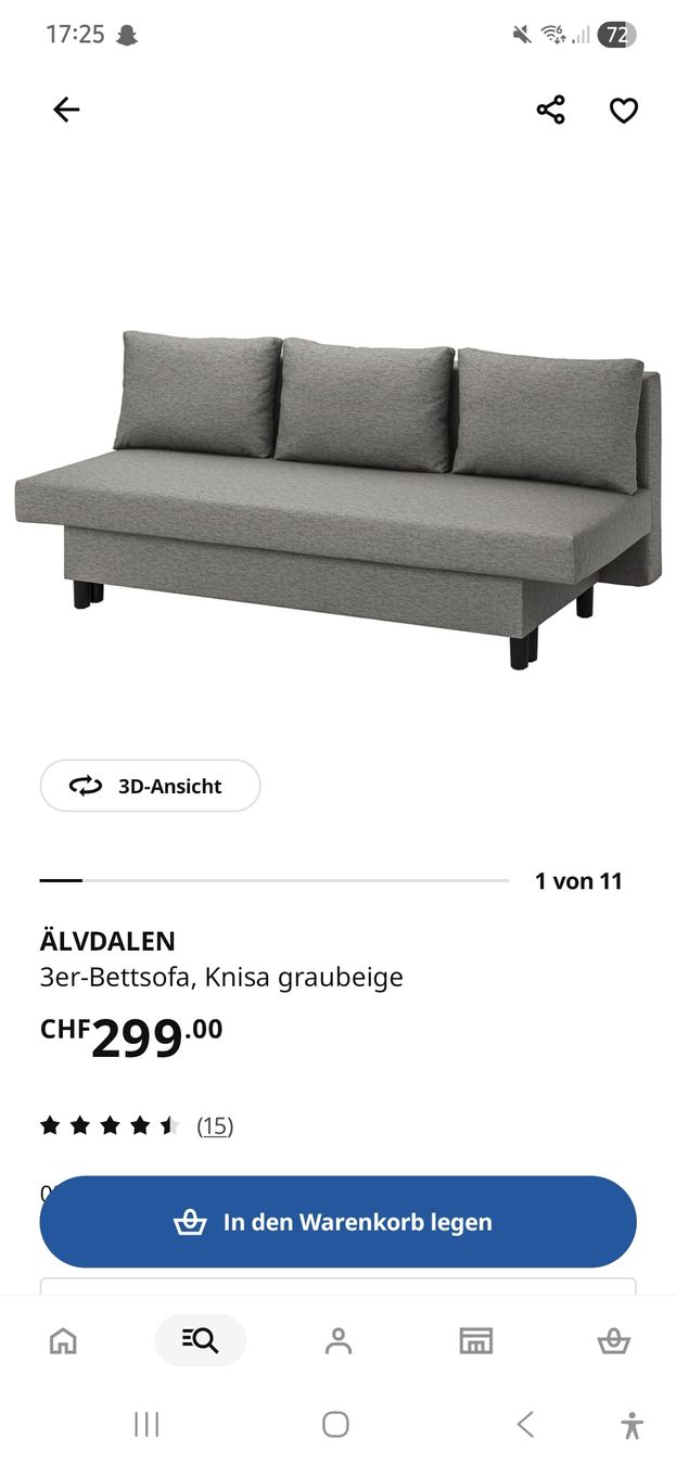 Divani: Schlafsofa Ävdalen von Ikea, praktisch neu – Usato da Wiesendangen venduto da denise1991 2