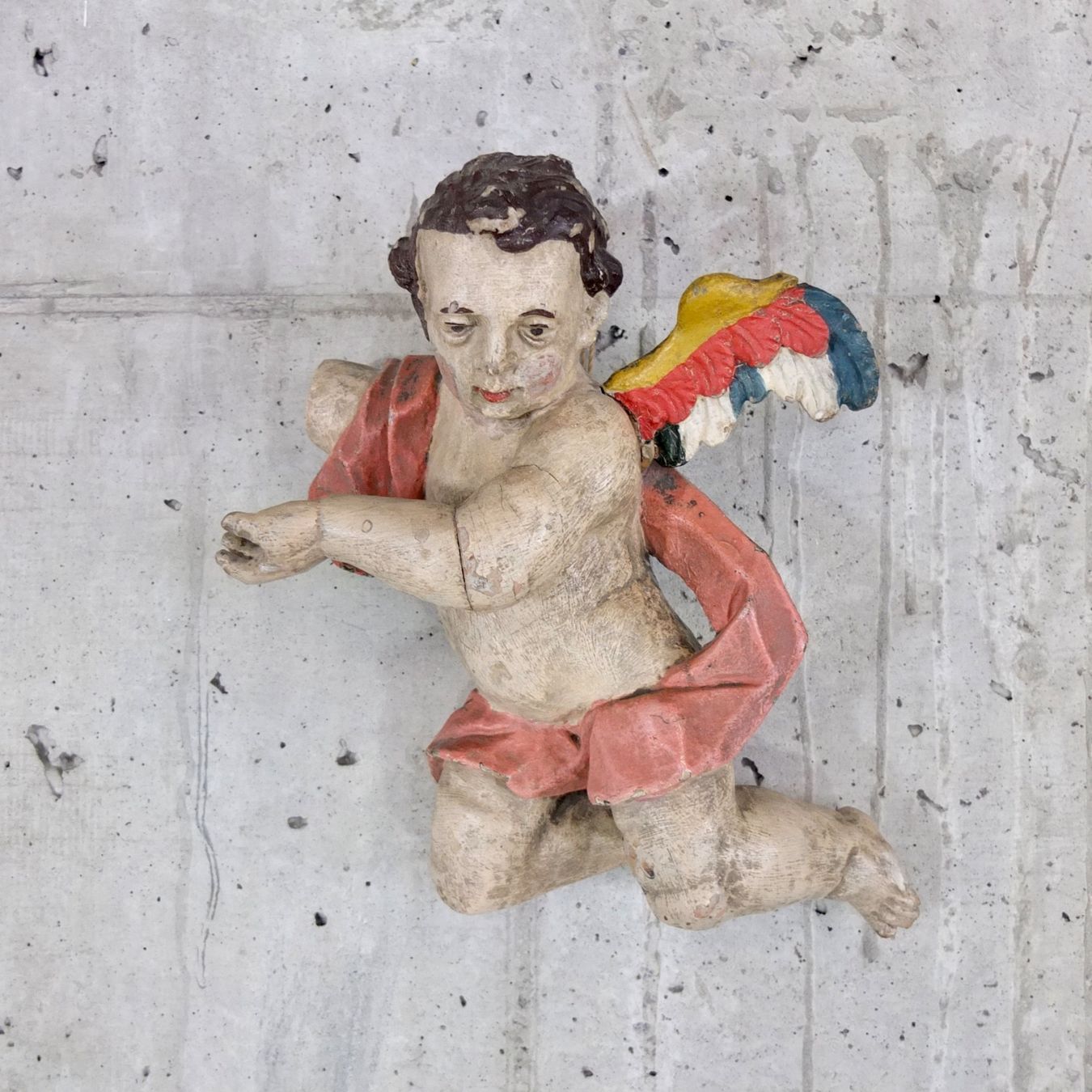 Sculture & Statue: Antiker barocker Engel / Putto, Holzskulptur polychrom – Usato da Basel venduto da Brocki-auf-dem-Wolf