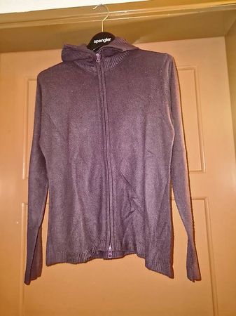 Cardigan donna viola con zip e collo ampio