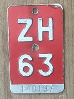 ZH 63 - VELONUMMER - FAHRRADSCHILD - PLAQUE DE VELO - ZH 63