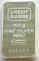 100 Gramm Silberbarren 999.0 Fine Silver CREDIT SUISSE