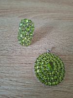 Schmuckset Ring und Anhänger mit Peridot Steinen