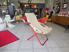 Vintage 1980 Stahlrohr Rot Klappstuhl - Liege, Folding Chair