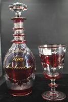 Karaffe mit Stöpsel, Buntglas mit 1 Glas