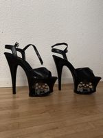 Pleaser Moon-709SK – Skull Cut-Out Plateau-Sandaletten Black